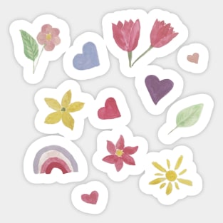 Watercolor cute flowers happy positivie stickers set Sticker